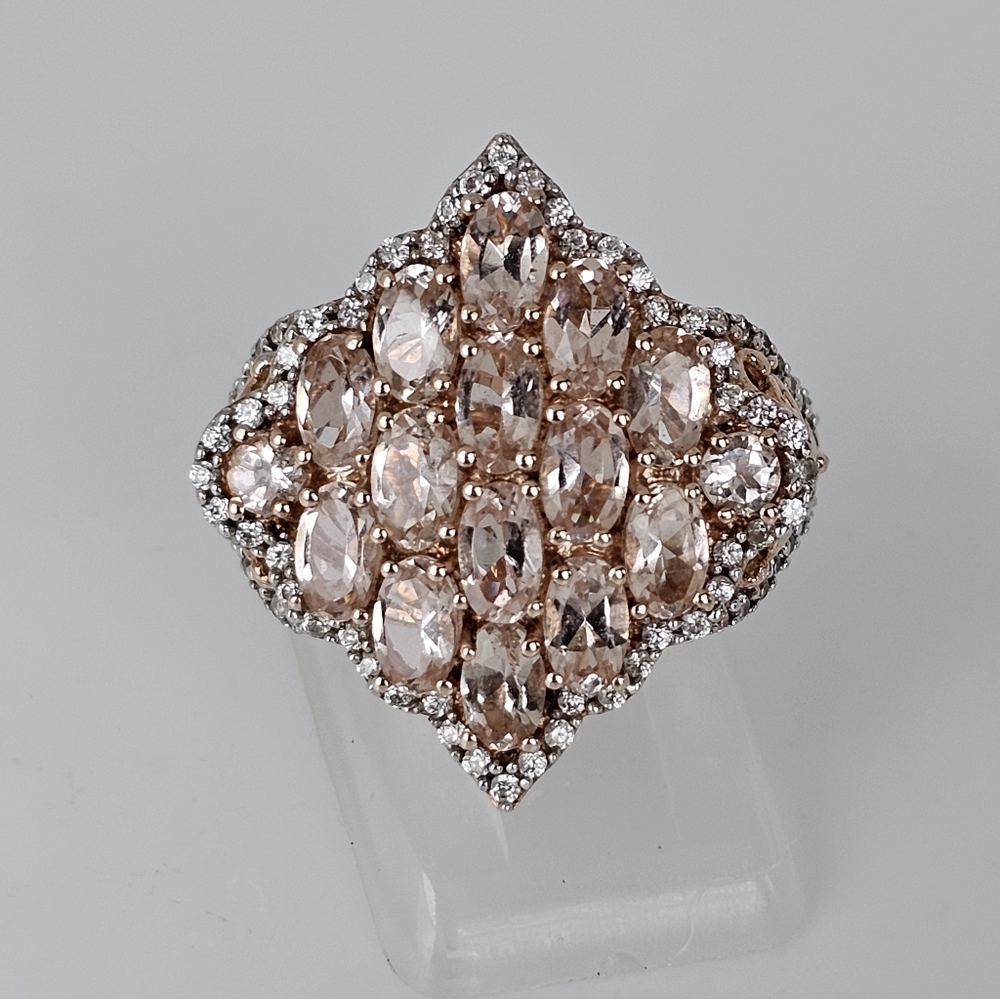 Natural Peach Morganite Cluster Ring 18k Rose Gold Vermeil Size 7.5